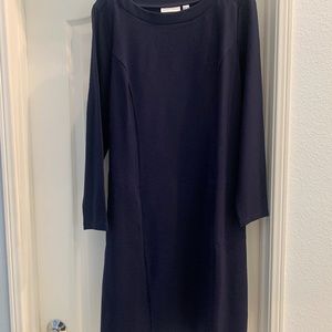 NWOT Susan Graver Navy Blue Boatneck Long Sleeve Midi Dress, Size L